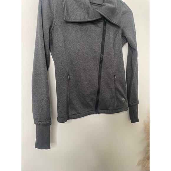 HEAD Gray Moto Jacket XS Asymmetrical Zip Up Lightweight Collared Coat - Picture 4 of 8